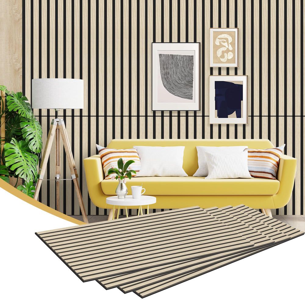 RITOLLO Wood Slat Wall Panel | 2Pcs Soundproof Wall Panels 48\" x 24.5\" Wood Wall Panels 3D Sound Dampening Panels Wall Decoration - Natural Oak