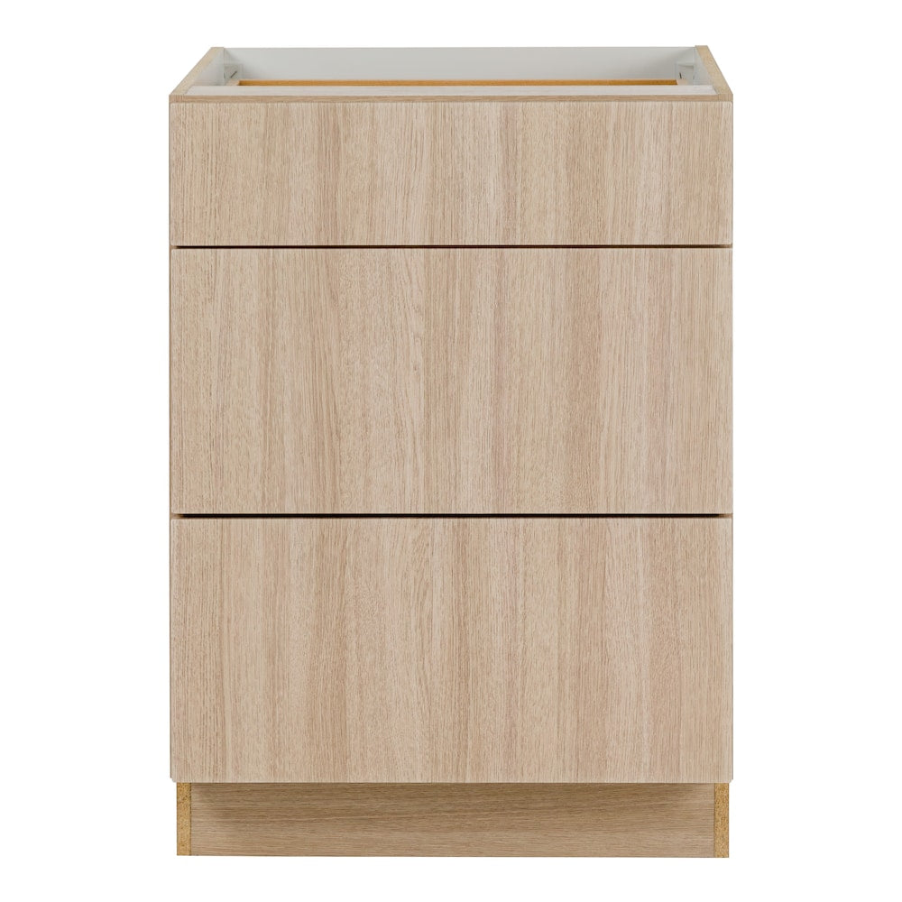Hampton Bay Pembroke 24-inch W x 34.5-inch H x 24.4-inch D Assembled Kitchen 3-Drawer Cabinet in Riverside Sand