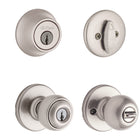 Kwikset Polo Satin Nickel Exterior Single-Cylinder Deadbolt and Keyed Entry Door Knob Combo Pack