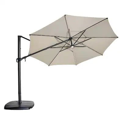 allen + roth 11-ft Aluminum Beige Slide-tilt Cantilever Patio Umbrella with Lights with Base