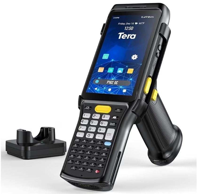 Tera Android 11 Barcode Scanner PDA: 47 Keys Zebra SE4750MR Scan-Range 13FT Qualcomm CPU with Pistol Grip Charge Cradle 6700mAh with Hot-swap IP65 Grade Data Terminal Inventory Scanner