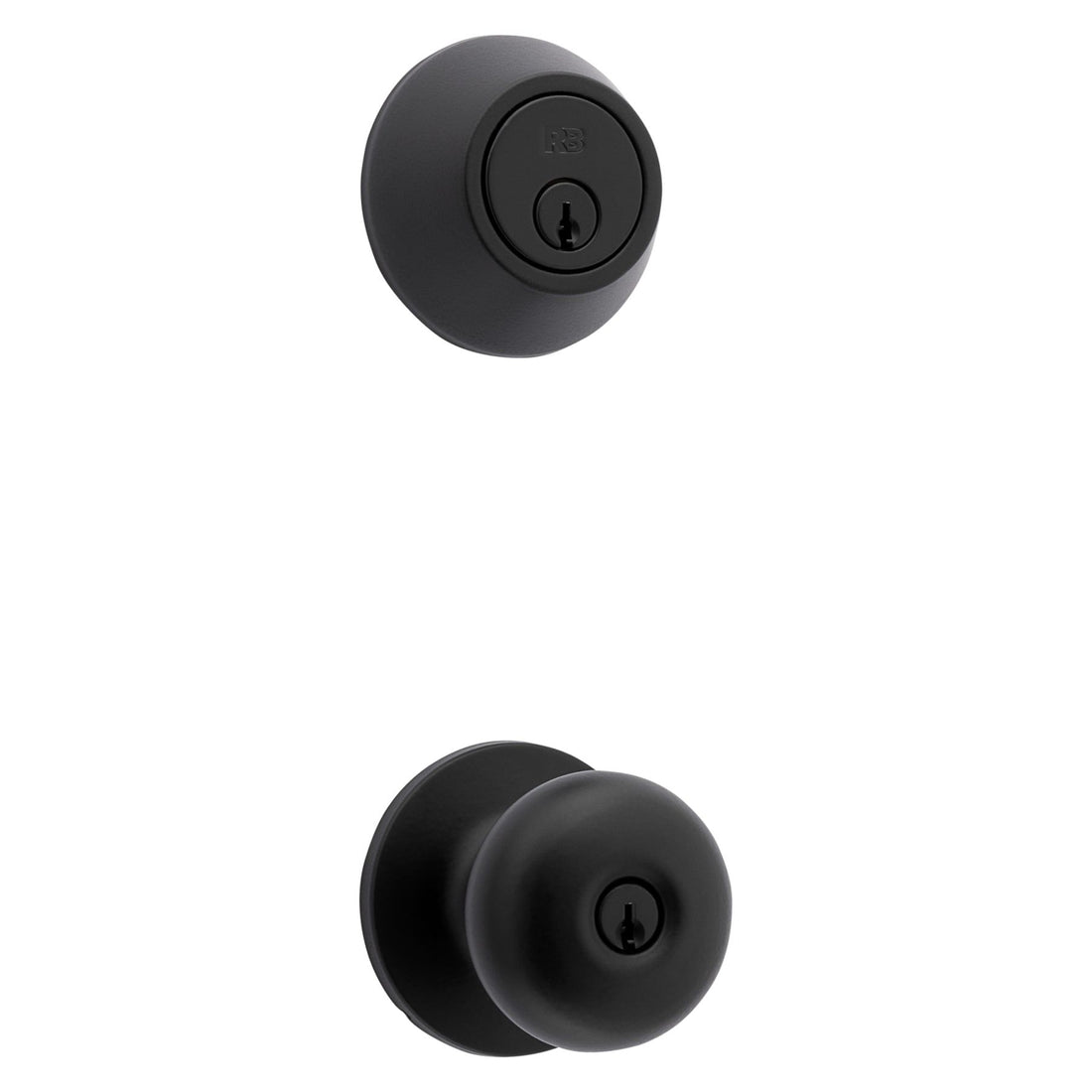 RELIABILT Baron Matte Black Exterior Single-Cylinder Deadbolt and Keyed Entry Door Knob Combo Pack