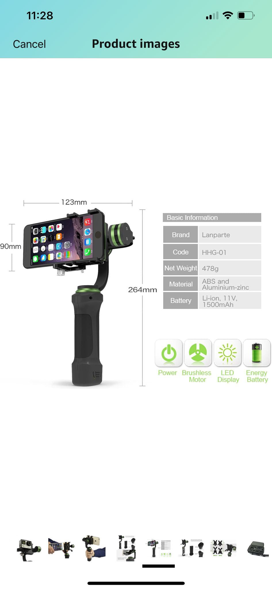 Lanparte HHG-01 3-Axis Hand Held Gimbal for GoPro (Black)