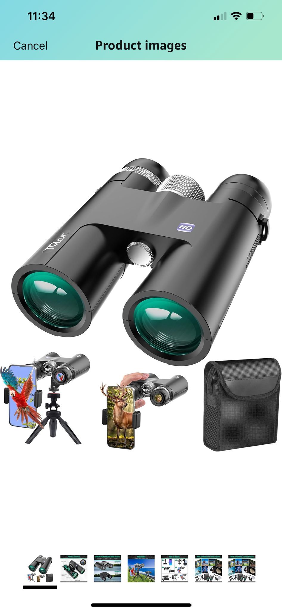 18x50 HD Binoculars for Adults with Upgraded Phone Adapter, Tripod and Tripod Adapter - Professional Waterproof Binoculars with BaK4 prisms and Large View for Bird Watching,Hunting,Travel