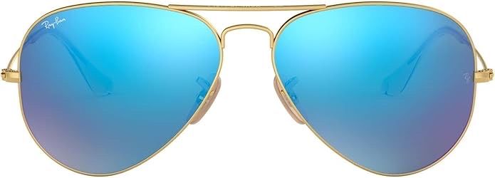 Ray-Ban RB3025 Classic Aviator Sunglasses, Matte Gold/Grey Mirror Blue, 55 mm