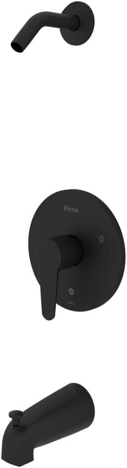 Pfister Pfirst Modern Matte Black Shower Faucet Set with Bathtub Faucet/Tub Spout, Single-Handle Tub & Shower Trim Kit Without Shower Head, 3-Hole, Modern Bathroom Décor