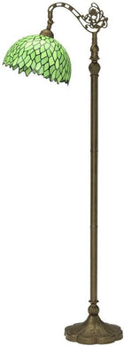 Tiffany Style Reading Floor Lamp Lighting W12H64 Inch 1E26 Green Wisteria Stained Glass Lampshade Antique Adjustable Arched Resin Base Foot Switch Easy Assemble S523 WERFACTORY Lamps Home Decoration