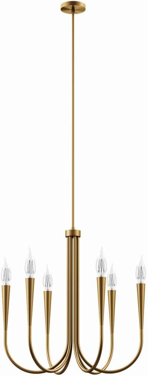 Modway Penrose 6-Light Chandelier in Satin Brass, Brown, 25 x 25 x 72
