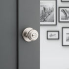 Kwikset Cove Satin Nickel Exterior Keyed Entry Door Knob ft. SmartKey Security