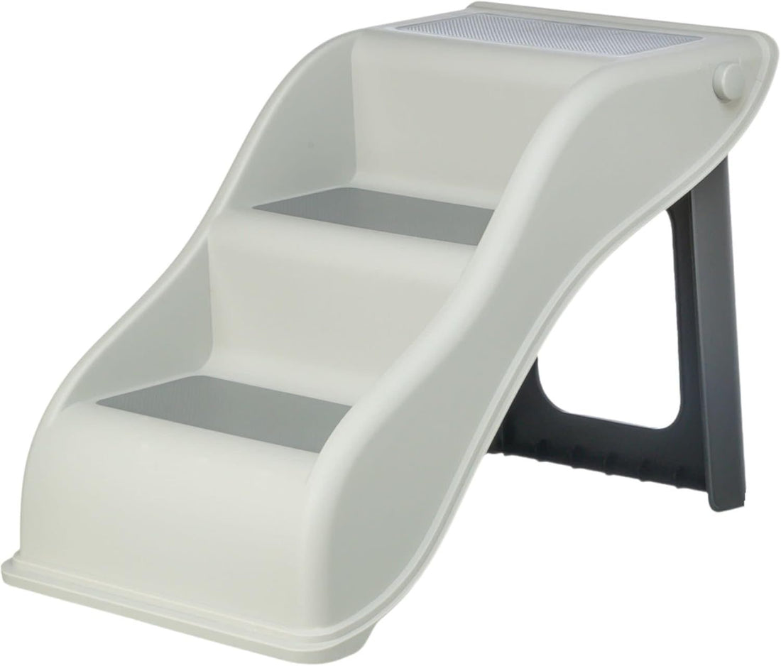 TRIXIE 3 Step Pet Stairs, Lightweight and Collapsible, Easy to Store, Non-Slip Treads, Gray