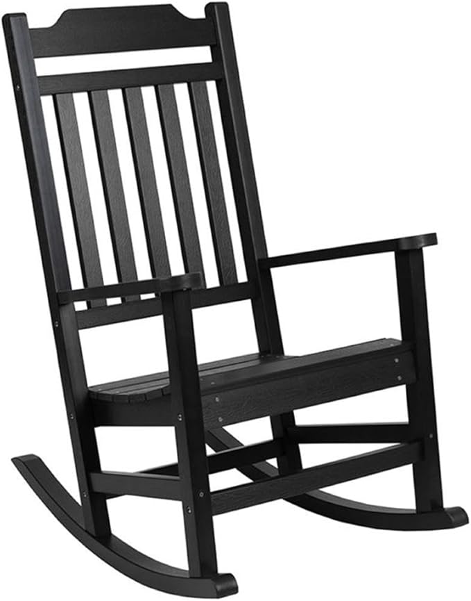 Flash Furniture Winston All-Weather Rocking Chair in Black Faux Wood