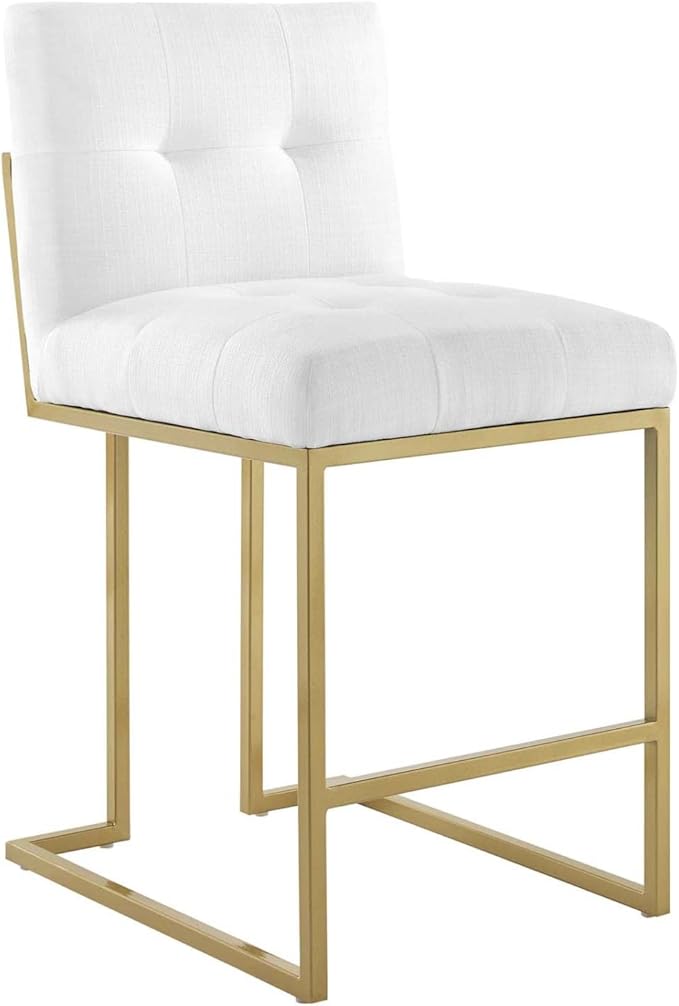 Modway Privy Fabric Upholstered Gold Stainless Steel Counter Stool in Gold White