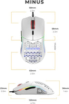 Glorious Gaming Mouse - Model O Minus 58 g Superlight Honeycomb Mouse, RGB Mouse - Matte White Mouse, USB Gaming Mouse