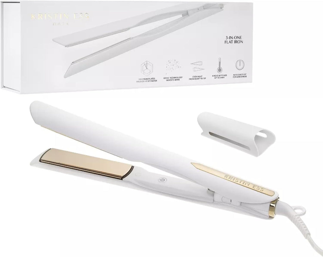 Kristin Ess Hair 3-In-One Titanium Flat Iron Hair Straightener, Curler and Waver - Styling + Frizz Control - Polished S Curls - Dual Voltage - 1 1/4 Inch Rounded Straightener Curler 2 In 1 + Waver