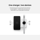 SAMSUNG 15W Wireless Charger Duo w/USB C Cable, Fast Charge 2 Devices at Once, Cordless Charging Pad for Galaxy Phones and Devices, 2022, includes Microfiber Cleaning Cloth - white