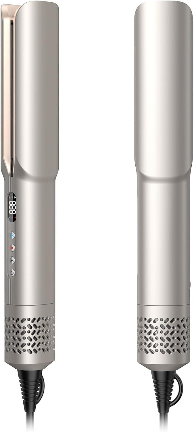 Hair Straightener - 2 in 1 Wet to Dry Hair Dryer and Straightener with High-Speed Airflow + Rapid Heat-Up + Customizable Temperature + LCD Display & Auto Shut-Off + No Heat Damage (Gold)