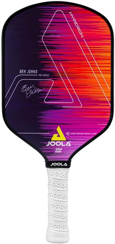 JOOLA Ben Johns Hyperion Pickleball Paddle - Select Raw Carbon Surface or Carbon Abrasion Surface for Increased Power and Spin - Elongated Grip Handle - Carbon Fiber Pickleball Paddle - USAP Approved - Red
