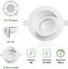 GCN LIGHT Gimbal 3000K 4000K 5000K Adjustable 9W 4 Inch 900LM Dimmable LED Recessed Pot Light, ETL Energy Star Listed IC Rated LED Slim Panel/Downlight with Junction Box, 6 Pack