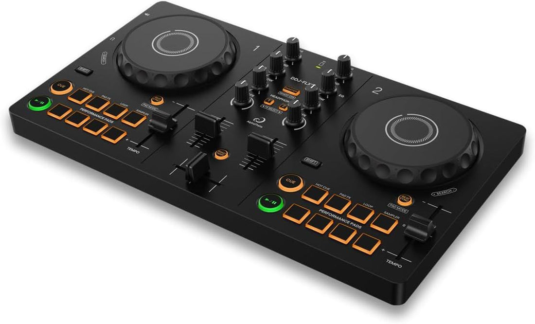 AlphaTheta DDJ-FLX2 Compact 2-Channel DJ Controller, Smart Fader, USB-C | Easy first mixes, Smart Fader, streaming via rekordbox and djay, phone/tablet/laptop setup, USB-C portable