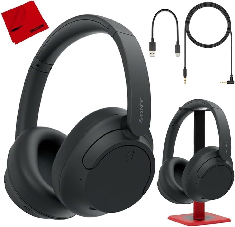 Sony WH-CH720N/B Wireless Noise Cancelling Headphone, Black Bundle with Deco Gear Hard Case + Pro Audio Headphone Stand + Microfiber Cleaning Cloth