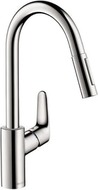 hansgrohe Focus Chrome High Arc Kitchen Faucet, Kitchen Faucets with Pull Down Sprayer, Faucet for Kitchen Sink, Magnetic Docking Spray Head, Chrome 04505000