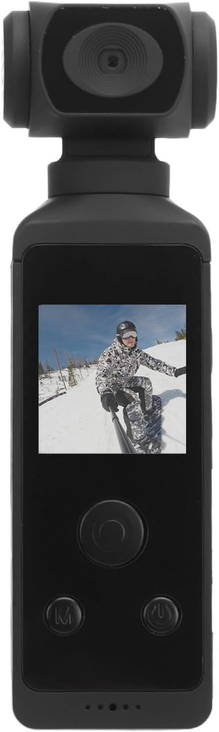 Handheld Action Camera, 1080P HD Camcorder, Rotatable Stabilizer with 1080 Camera, Waterproof Shell, Mic Clip, for Filming Travel Vlog Video