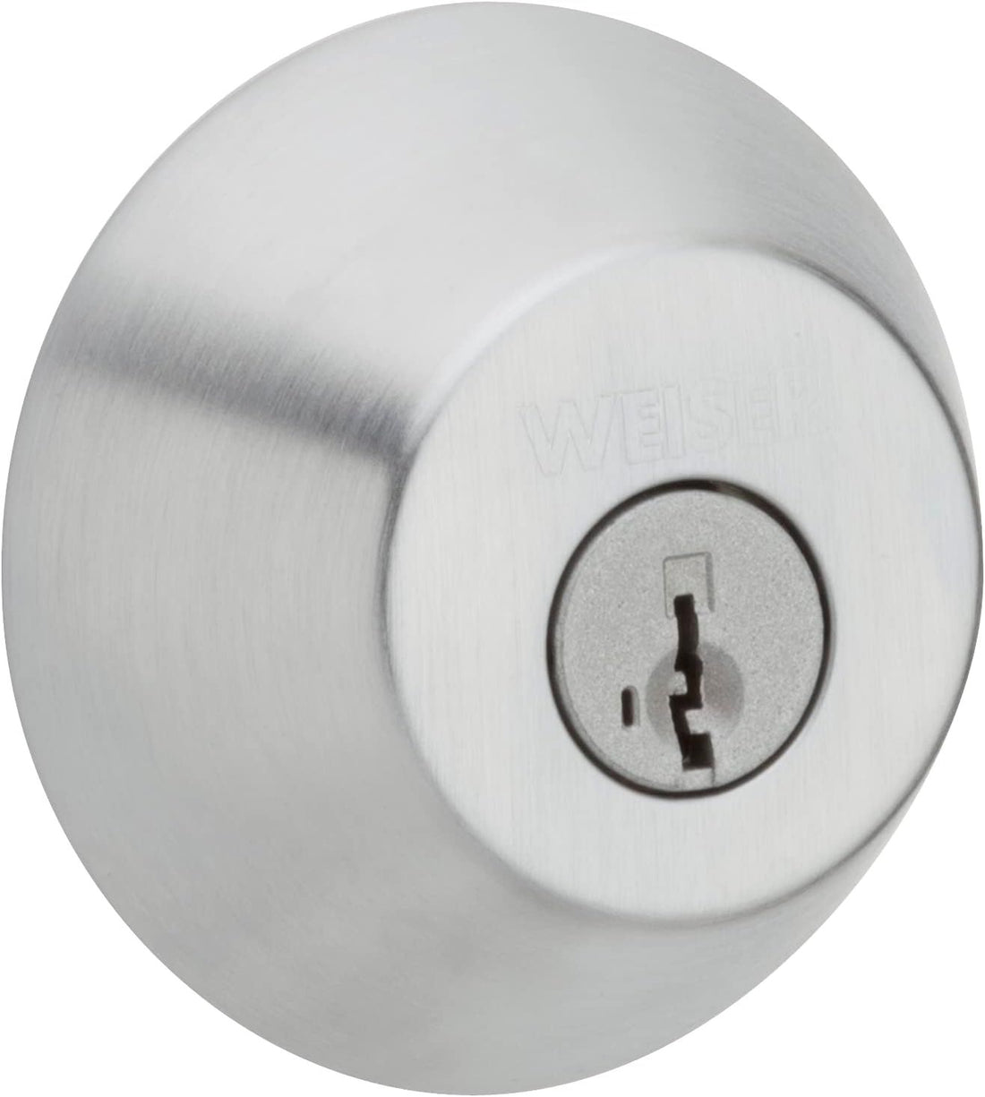 Weiser Welcome Home Satin Chrome Round Deadbolt Lock, ANSI/BHMA Grade 2 Certified Front Door Lock, Kick Proof, Bump Proof & Anti-Theft Exterior Door Lock with Key, Door Locks for Entry Door