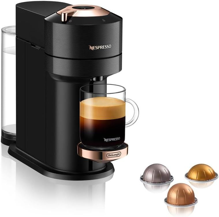 Nespresso Vertuo Next Single Serve Coffee and Espresso Machine by De\'Longhi, Black with Rose Gold