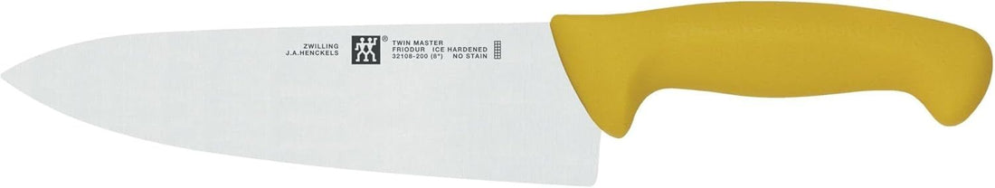 ZWILLING J.A. Henckels Twin Master 8\ Chef\'s Knife | 57 Rockwell Hardness | Ergonomic Non-Slip Synthetic Resin Yellow Handles with Enclosed Tang | Made in Spain