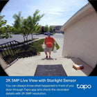 TP-Link Tapo Smart Video Doorbell Camera with Chime, Battery or Wired, 2K 5MP Color Night Vison, No Monthly Fee, 180° Ultra-Wide Head-to-Toe View, Free AI Detection, Cloud & Local Storage (Tapo D235)