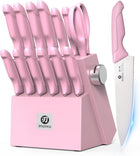 imarku Knife Set with Block, Sharp Knife Set with Built-in Sharpener, 14 PCS Japanese Stainless Steel Kitchen Knife Set, Dishwasher Safe, Pink, Ideal Home Cooking Gift for Mom