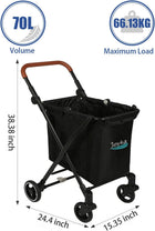 Foldable Shopping Cart Shopping Trolleys with Feature 70 Liters Capacity Rolling Front Swivel Wheels and Height Adjustable Slider for Office Picnic Groceries Laundry Indoor Outdoor