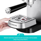 CASABREWS CM5418 Compact Espresso Machine with Milk Frothing Steam Wand | Stainless Steel, 20-Bar Pump, Built-in Pressure Gauge, Powerful Steam Wand for Cappuccino Latte for Home, 34oz Water Tank