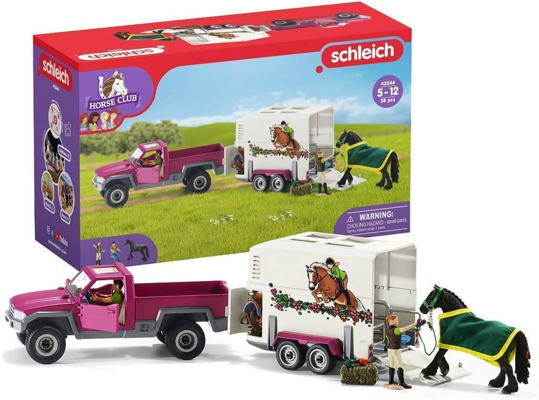Schleich Horse Club Truck and Trailer Toys – 14 piece Pickup Truck & Trailer Playset, with Horse Figurine, Rider Action Figure, and Pony Accessories, for Girls and Boys Ages 5+