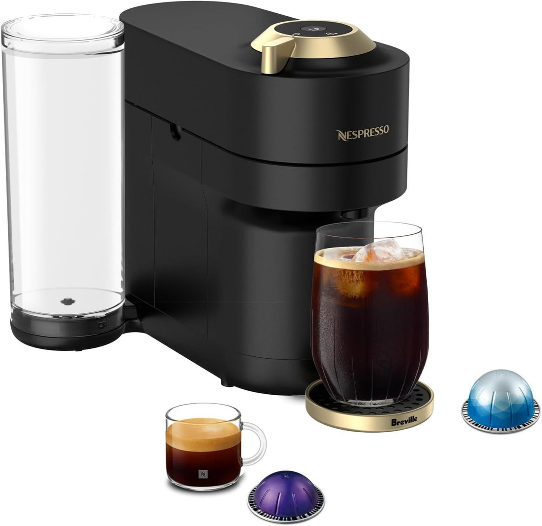 Nespresso Vertuo Pop+ Deluxe Coffee and Espresso Machine by Breville - Matte Black and Gold