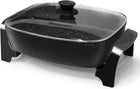 Elite Gourmet EG-6203# Extra Deep 16x13x3.2 (10.5Qt.) Scratch Resistant, Easy Pour Spout Dishwasher Safe, Non-stick Electric Skillet with Glass Vented Lid, Adjustable Temperature, Black