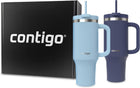 Contigo Streeterville Tumbler Giftset, 40 oz (1.18 L), Insulated Stainless Steel Water Bottle with Straw, Lid and Handle, Glacier & Indigo, 2 Pack