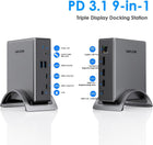 Laptop Docking Station, PD3.1 Triple Display Dock with 140W Power, 8K@30Hz/4K@144Hz HDMI*2 + Displayport, USB-C 10Gbps, 2* USB-A 5Gbps, Gigabit Ethernet, Audio/Mic, for Windows,Lenovo,HP,Dell