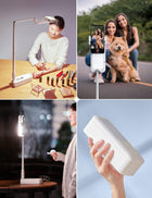 Selfie Stand with 360° Rotates Phone Holder, Foldable/Rechargeable/Wireless/Overhead Recording with 1000mah Battery for Live Stream/Make up/YouTube/Tiktok/Vlog, 7 Brightness LED Light(White)