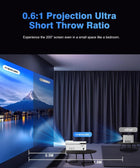 Short Throw Projector with 4k Support, Built-in Apps, Smart Projector with Wifi and Bluetooth , Electric Focus, 2 x 8W Stereo Speakers for Bedroom and Outdoor Use HY450NTV