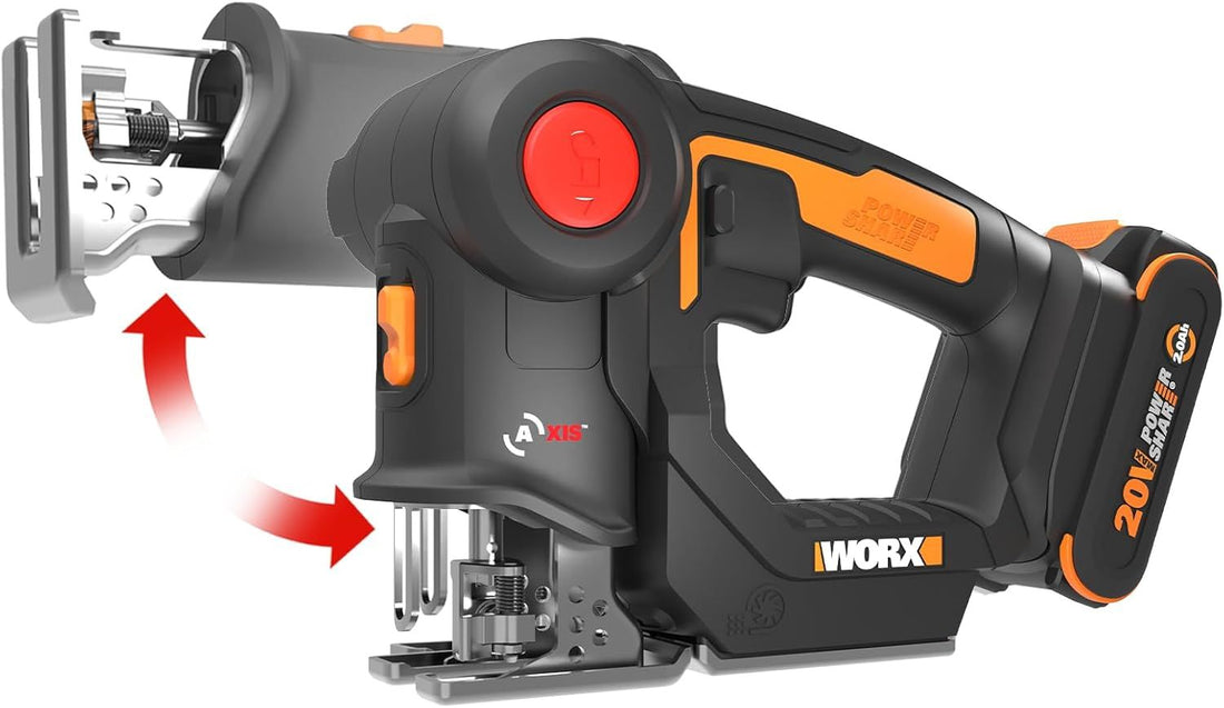 WORX WX550L 20V Axis 2-in-1 Reciprocating Saw and Jigsaw with Orbital Mode, Variable Speed and Tool-Free Blade Change