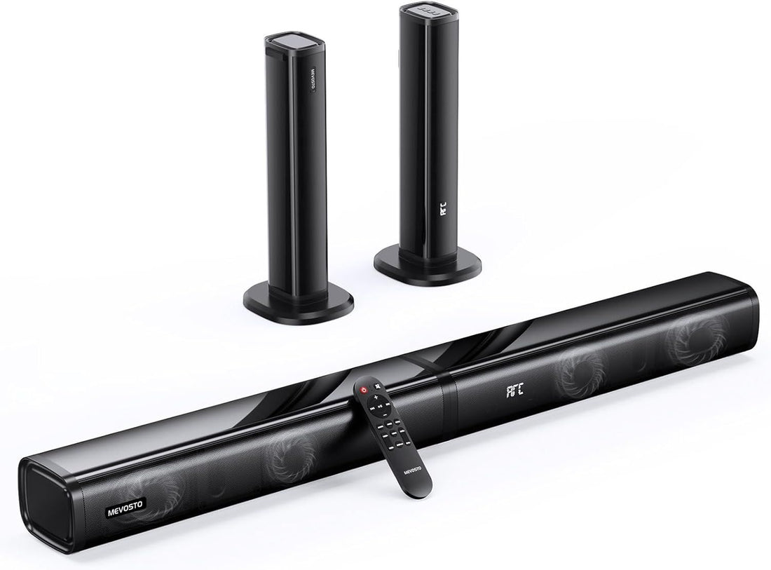 Sound Bar 2 in 1 Separable MEVOSTO 2.2CH Soundbar for TV 80W Built-in Dual Woofers with ARC/Optical/AUX/BT 5.0 Bass/Treble Adjustable Wall Mountable Surround Sound Home Theater System-31inch