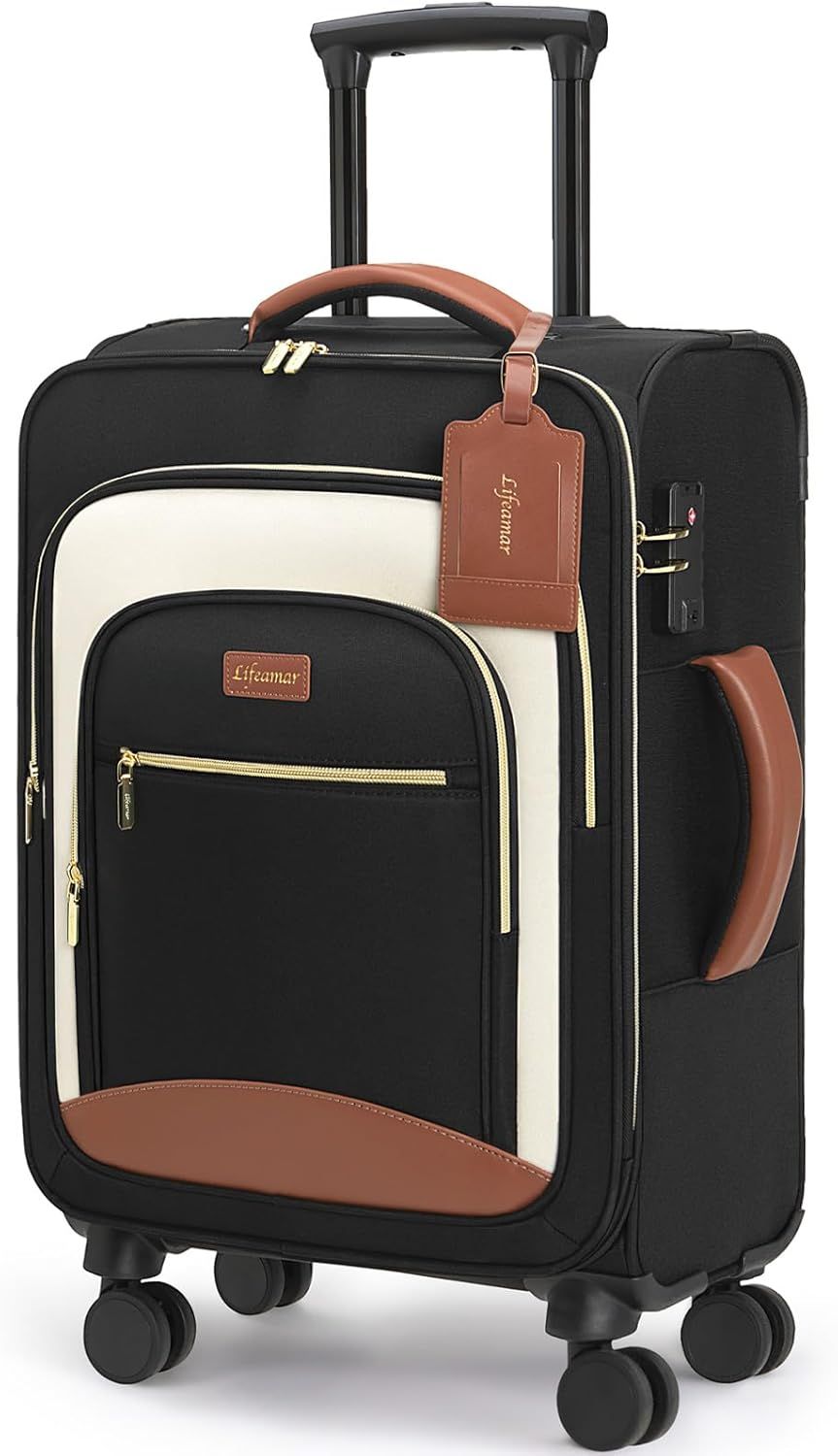 Carry On Luggage, Blcak-Beige-Brown, 22 Inch_Carry on, Carry on Luggage 22x14x9 Airline Approved