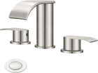 Brushed Nickel Waterfall Bathroom Faucets for Sink 3 Hole - Widespread Bathroom Faucet Two Handles 8 Inch, Modern Bathroom Sink Faucet, with Metal Pop Up Drain Assembly & Supply Lines