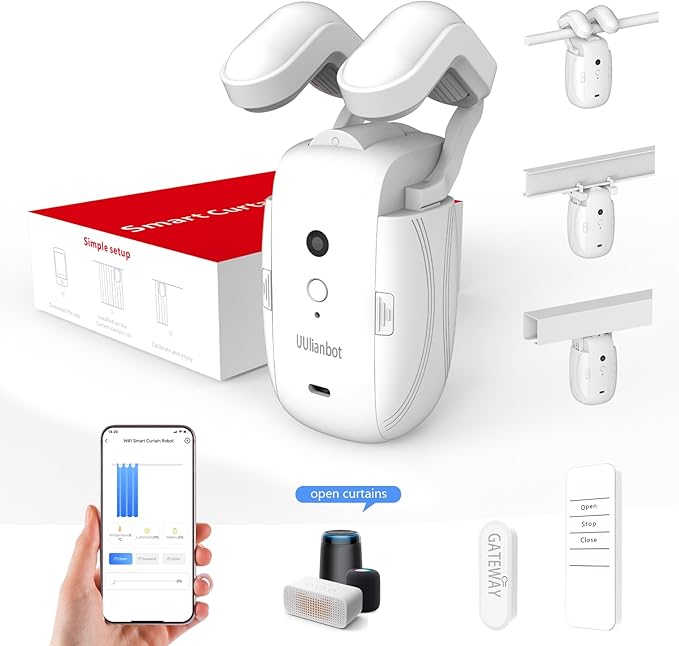 Automatic Curtain Opener and Closer - Smart Curtain Opener Electronic for Roman/U/T Rails, Bluetooth Curtain Opener with App/Timer, compatible with Alexa and Google Home, Electric Curtains with Remote