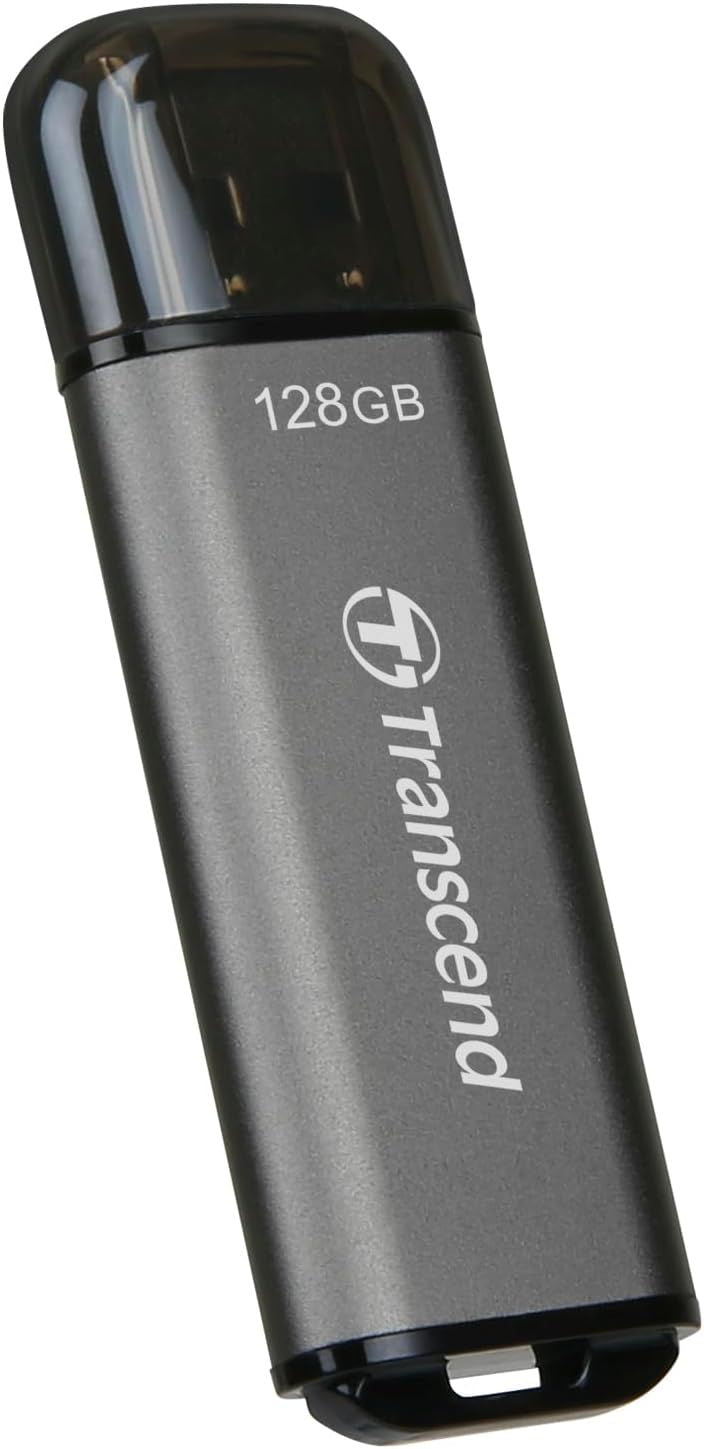 Transcend 128GB JF920 USB Flash Drive, USB3.2 Gen1, Up to 420MB/s, Aluminum Metallic housing, for Car Audio System, Sentry Mode, Smart TV and Gaming Console, Gray - TS128GJF920