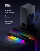 Sound Bar with Subwoofer for TV Computer Speakers for Desktop PC MEREDO 3.1CH Soundbar Surround Sound System Small Gaming RGB Sound Bars HD-ARC/AUX/Optical/BT 5.3/USB 5EQ Modes Treble & Bass Adjust