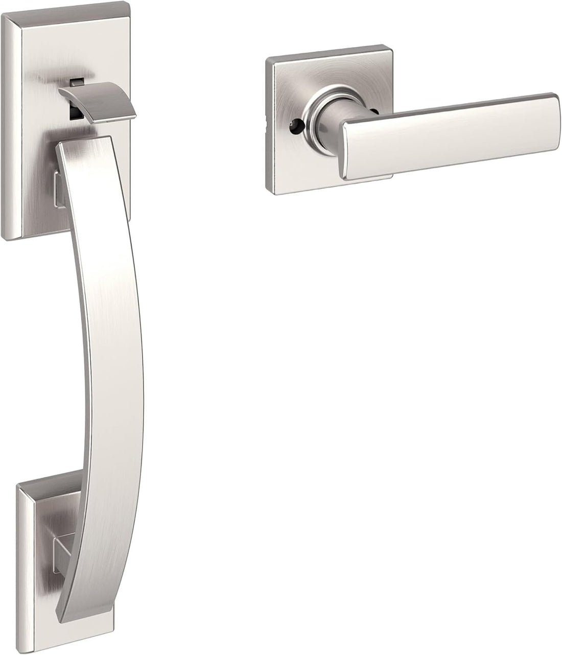 Weiser Satin Nickel Front Door Handle Set, Tavaris Handleset with Reversible Breton Interior Door Handles/Door Lever, Front Door Handles, Deadbolt Lock Not Included, Transitional Home Décor