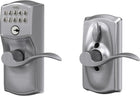 Schlage Camelot Keypad Lock with Lever Handle, Electronic Keyless Door Entry, Flex Auto‑Lock Option, Satin Chrome, FE595 CAM 626 Acc