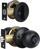 Front Door Lock Set Exterior Door Lock Set with Deadbolt, Single Cylinder Deadbolt Lock and Door Knob Set, Keyed Alike,Matte Black Door Knob and Deadbolt Set(1Pack Set)
